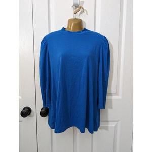 LOGO by Lori Goldstein Knit Shirt Long-sleeve Cap Mock neck Sz L Blue